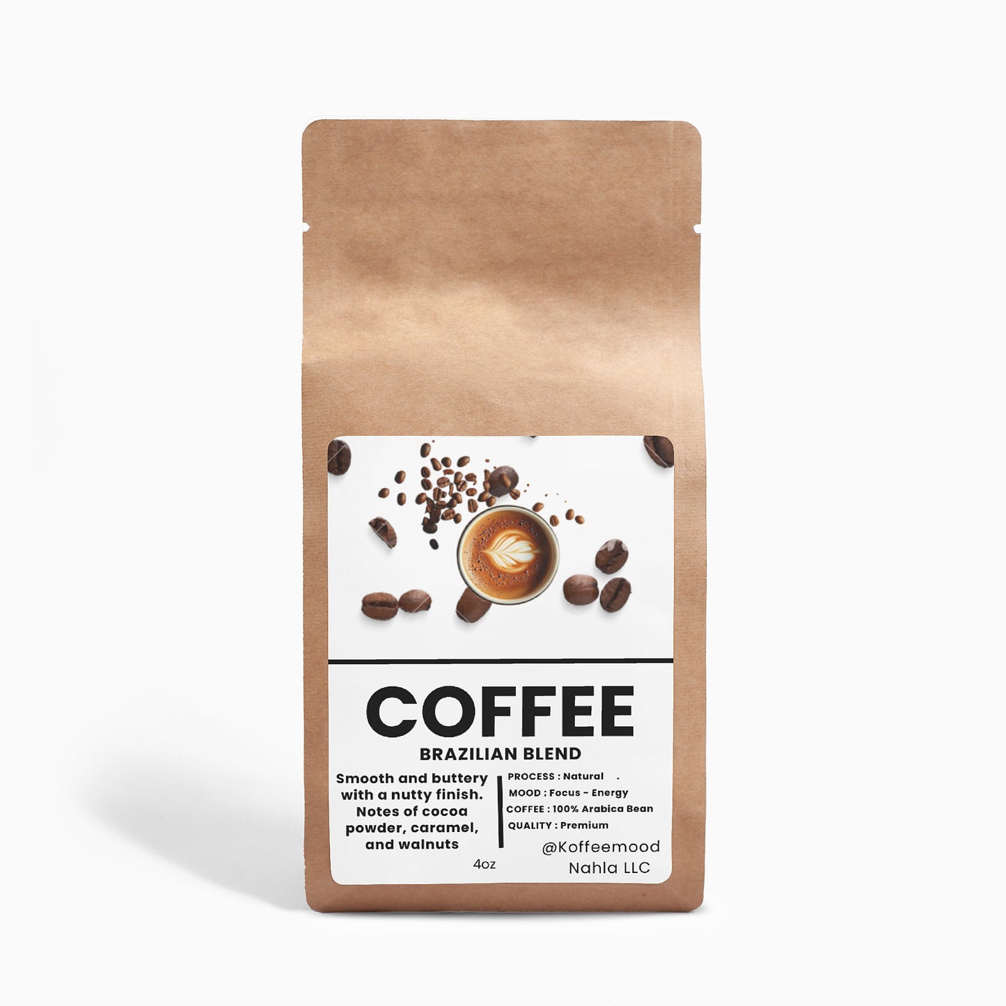 4oz bag of Brazilian Blend Coffee – premium ground Arabica beans with full-bodied flavor and low acidity